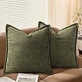 AELS 18x18 Decorative Chenille Farmhouse Throw Pillow Covers, Woven Pillow Case, Set of 2, Boho Textured Cushion Cover for Sofa Couch Living Room (Cover ONLY), Olive Green
