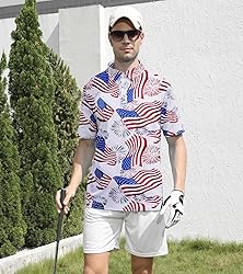 uideazone Mens American Flag Golf Shirts Athletic