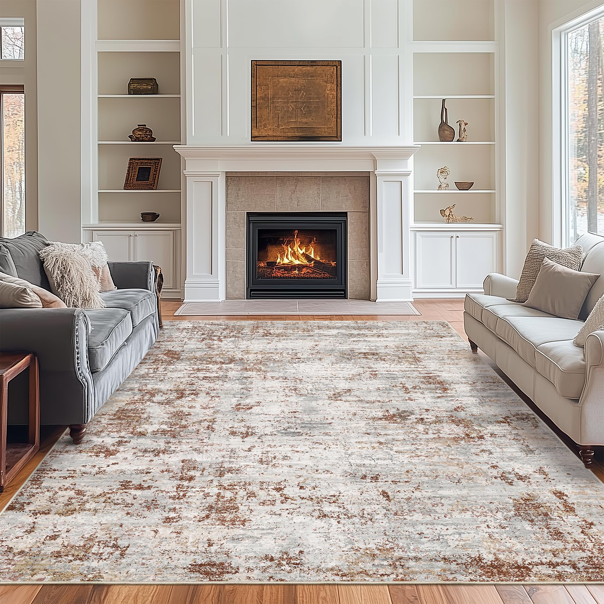 Photo 1 of Art&Tuft Washable Rug, Anti-Slip Backing Abstract Area Rugs, Stain Resistant Rugs for Living Room, Foldable Machine Washable Area Rug(6'x9', 01-Rust)