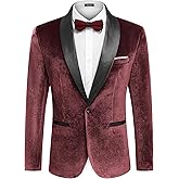 COOFANDY Men's Velvet Tuxedo One Button Jacket Dinner Prom Wedding Blazer Jacket