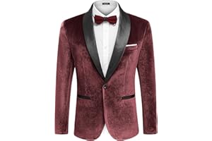 COOFANDY Men's Velvet Tuxedo One Button Jacket Dinner Prom Wedding Blazer Jacket
