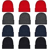 Pistha 12 Pack Beanie Hats Winter Hats for Men Women Knit Cuffed Skull Cap Warm Bulk Pack Gifts for Christmas Cold Weather