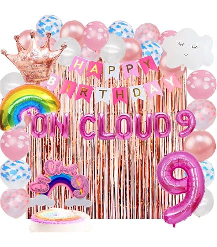 Happy 9th Birthday Banner 150x90 Cm – Rosa Glitzer Hintergrund Für Mädchen-Party, Fotohintergrund & Deko