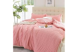 Auemtyn Boho Duvet Cover Queen Size, Soft Brushed Pink Duvet Cover with Zipper Closure, 3 Pieces Boho Bedding for All Seasons, Includes 1 Duvet Cover & 2 Pillow Shams (Pink 04, 90"*90")