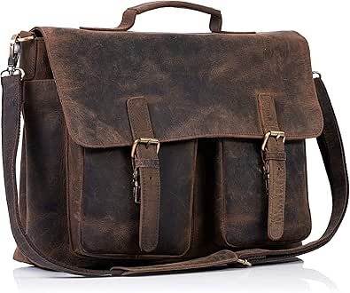 KomalC 18 Inch Leather briefcase Laptop Messenger Bags for Men and Women Best Office School College Satchel Bag