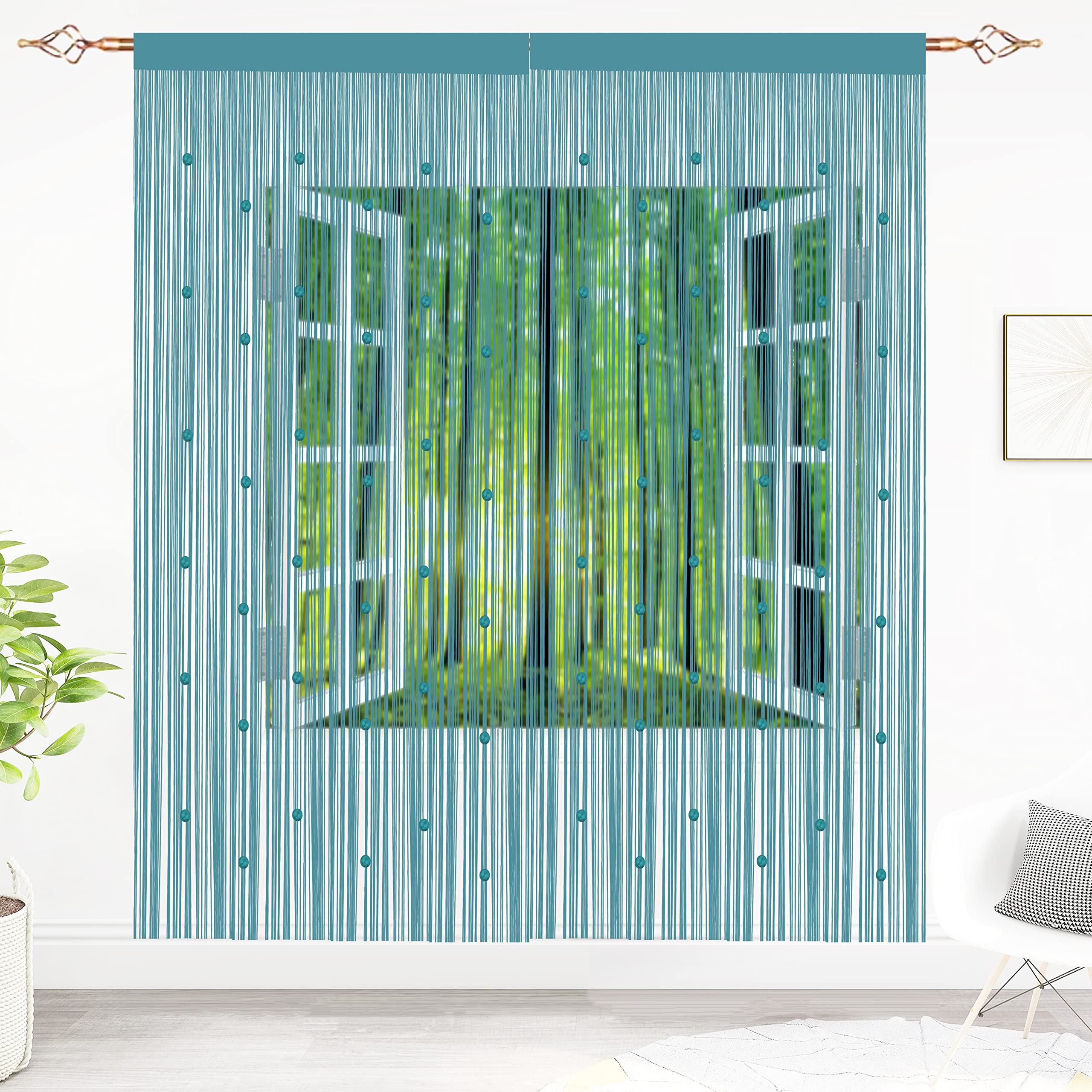 Taiyuhomes Bead String Curtains Door Fly Screen Curtain Beaded Curtain For Doorways Window Decorations Room Divider Single Door Curtains Beads (90x200cm 2PC Blue) — image 1