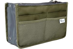 Periea Chelsy Purse Organizer - Handbag, Tote, Bag Organizer Insert - 13 Pockets, 3 Sizes, 39 Color Designs - Perfect Cosmetics Travel Pouch for Make Up (Dark Green, Medium)