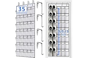 ZEBRICOLO over the door shoe organizer,2024 upgraded,shoe organizer,35 Huge pockets,over door shoe organizer,Store size 13 shoes,shoe organizer,Strong material,hooks Suitable for various doors,white/black
