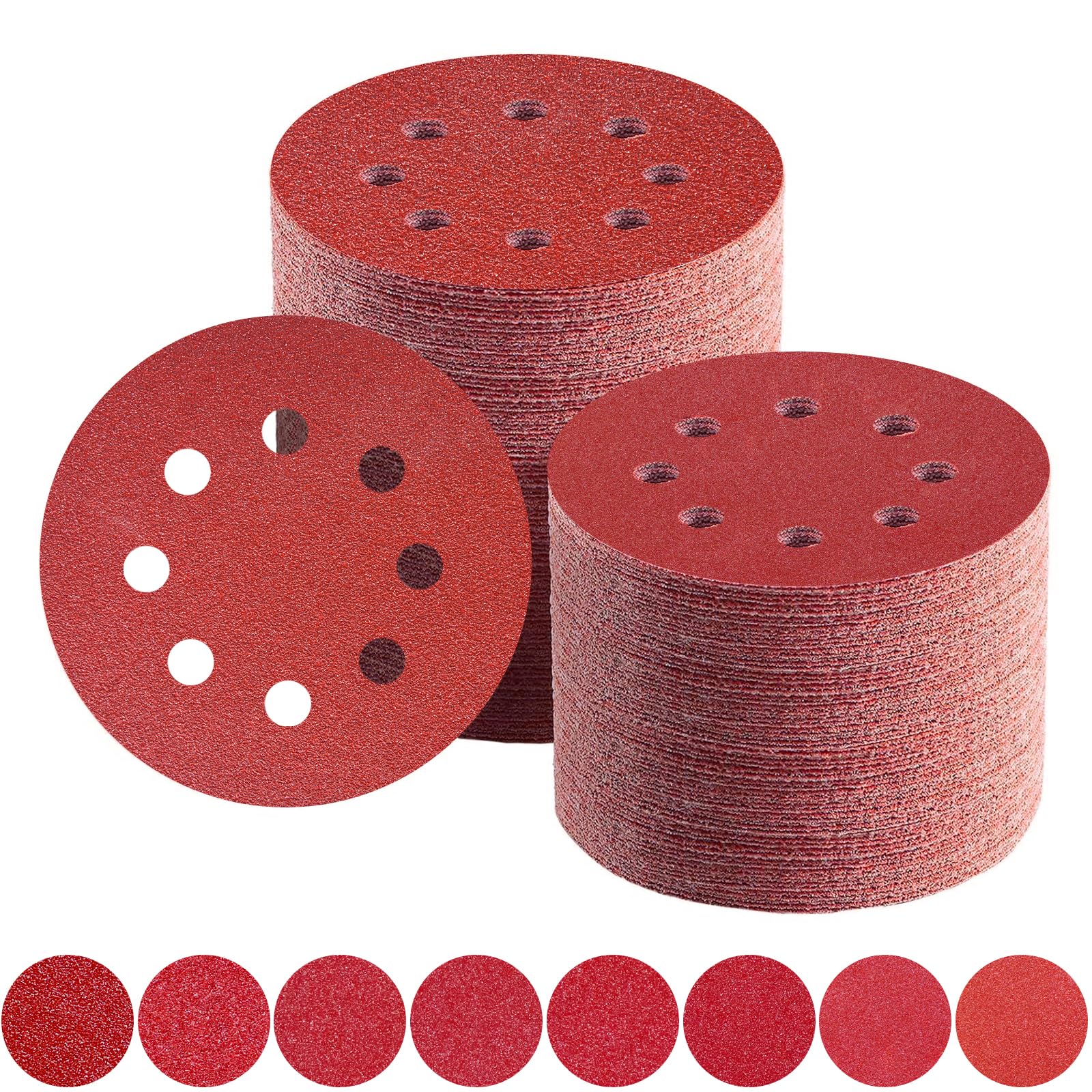 Awutzut 125mm Sanding Discs 40/60/80/100/120/150/180/240 Grit for 5 inch Discs Pads Hook and Loop Orbital Sander(80PCS) — image 1
