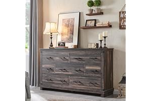REDLEMON Farmhouse 7 Drawers Dresser for Bedroom, Wood Large Chest of Drawers with Thick Plank Styling, Rustic Closet Dresser for Bedroom, Living Room, Dark Rustic Oak