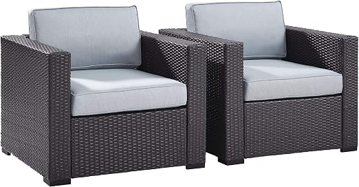 Amazon Com Crosley Furniture Biscayne 2 Piece Outdoor Wicker Conversation Set Brown With Mist Cushions Garden Outdoor