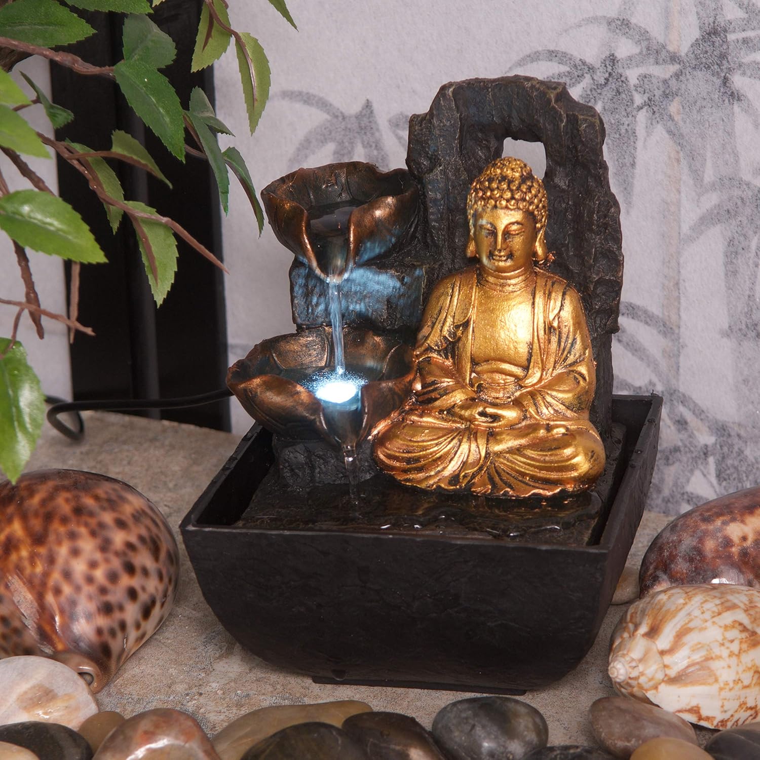 Creative Touch Mini Majestic Golden Buddha Indoor Water Fountain with