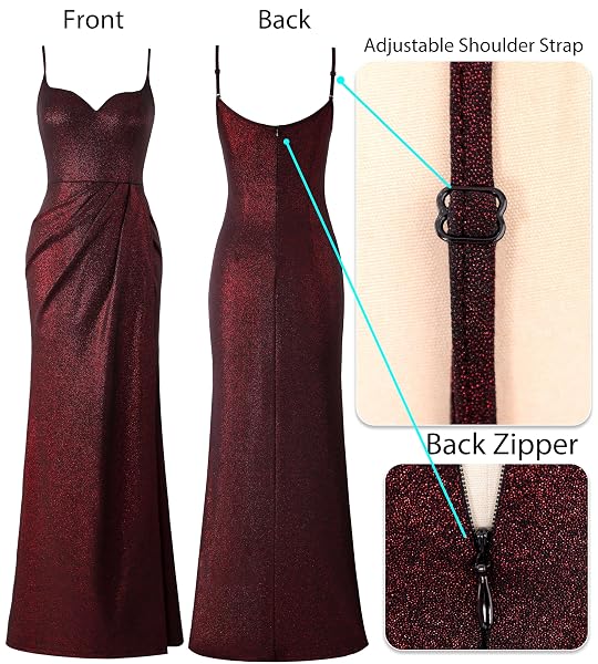 VFSHOW WOMENS 2025 SHINY SPARKLY FORMAL PROM MAXI DRESSES RUCHED HIGH SLIT SPAGHETTI STRAP SWEETHEART NECKLINE BODYCON EVENING GOWN DRESS (BLACK AND RED, X-LARGE) 12217 RED XL