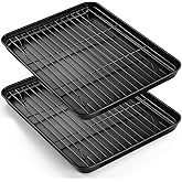 E-far Nonstick Baking Sheet with Rack Set, 12.5 x 9.5 x 1 Inch Cookie Sheet Baking Pans with Cooling Racks, Warp Resistant & Heavy-Duty, Non-Toxic & Easy Clean (2 Pans + 2 Racks)