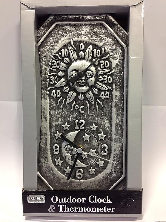 Outdoor Clock and Thermometer 2 in 1 with Elegant Sun Moon design