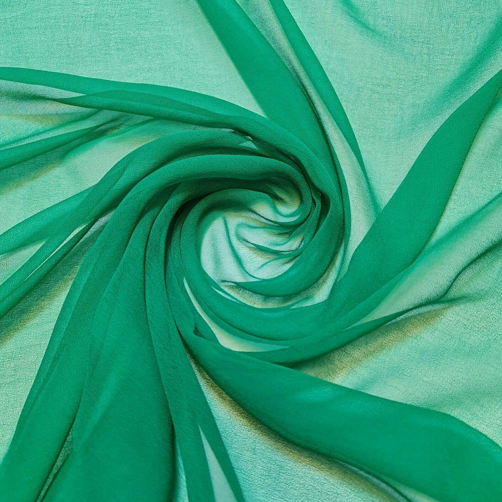 100% Polyester Moss Crepe Chiffon Sheer Decor Drape Dress Fabric 44" (5 Meter, Emerald Green)