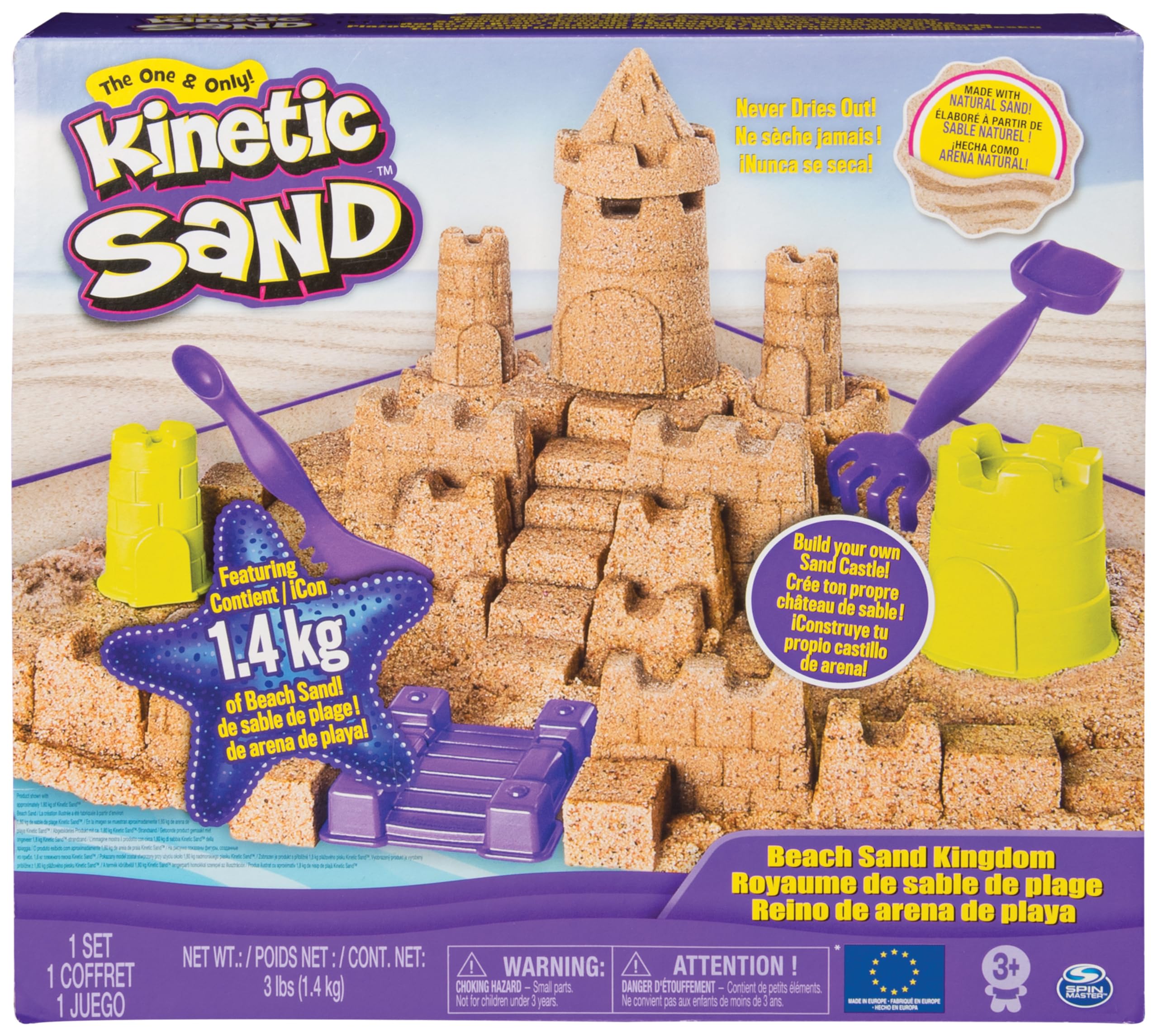 Kinetic Sand - Beach Sand Kingdom Playset with 3lbs of Beach Sand, for Ages 3 and Up