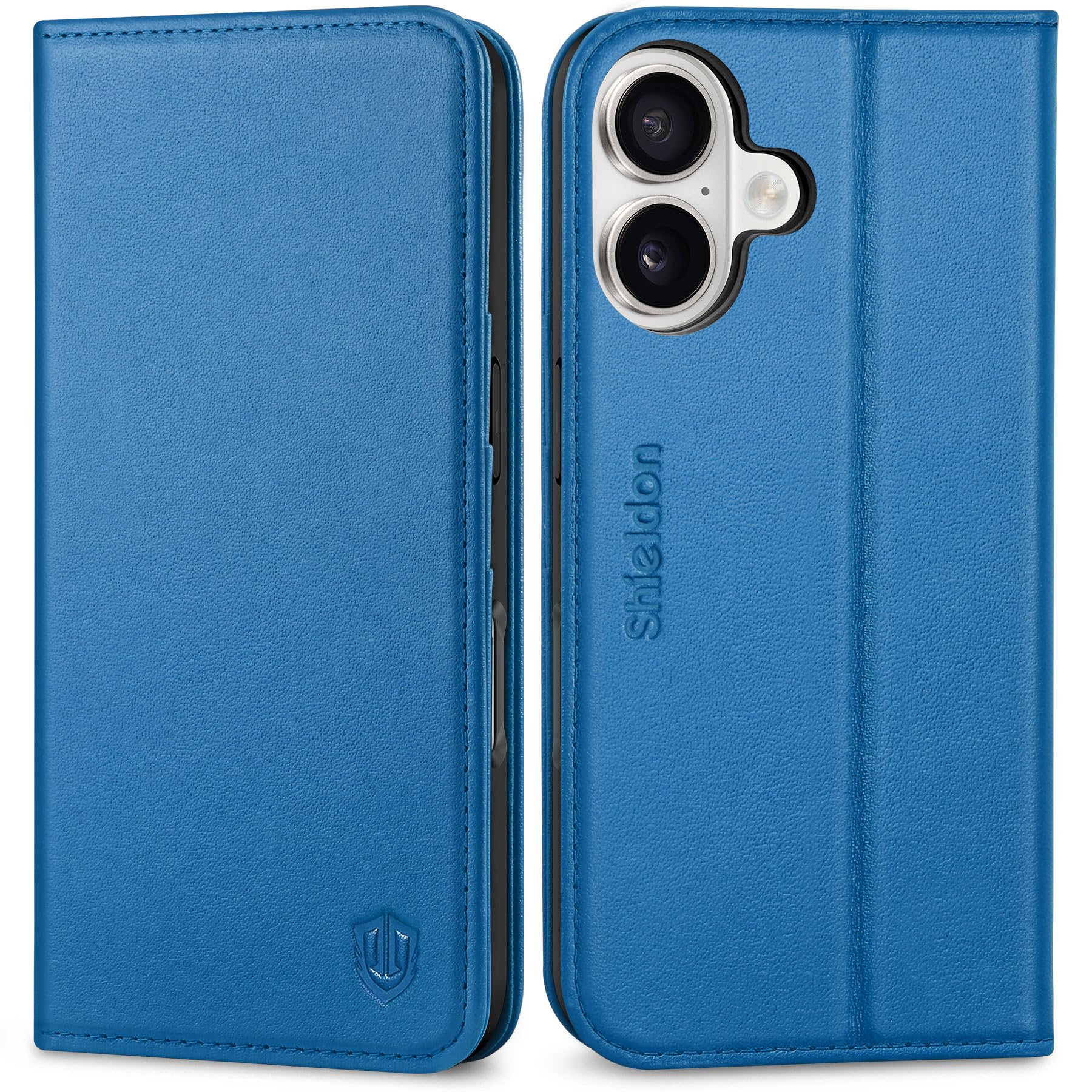 Photo 1 of SHIELDON Genuine Leather Case for iPhone 17 6.3 Inch 2025 | Folio Wallet Design, Kickstand, RFID Blocking, 3 Credit Card Slots, Magnetic, Shockproof Phone Cover for Women Men - Sapphire Blue