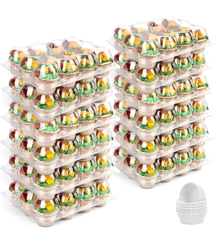 12 Count Cupcake Containers With Lids - BPA-Free Plastic Dessert Carriers, Stackable Design