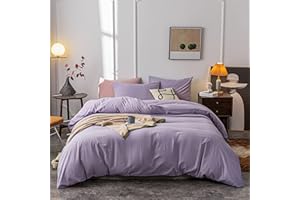 Janlive Washed Cotton Duvet Cover King Ultra Soft 100% Cotton Solid Color Lavender Purple Duvet Cover Set with Zipper Closure -3 Pieces Purple King