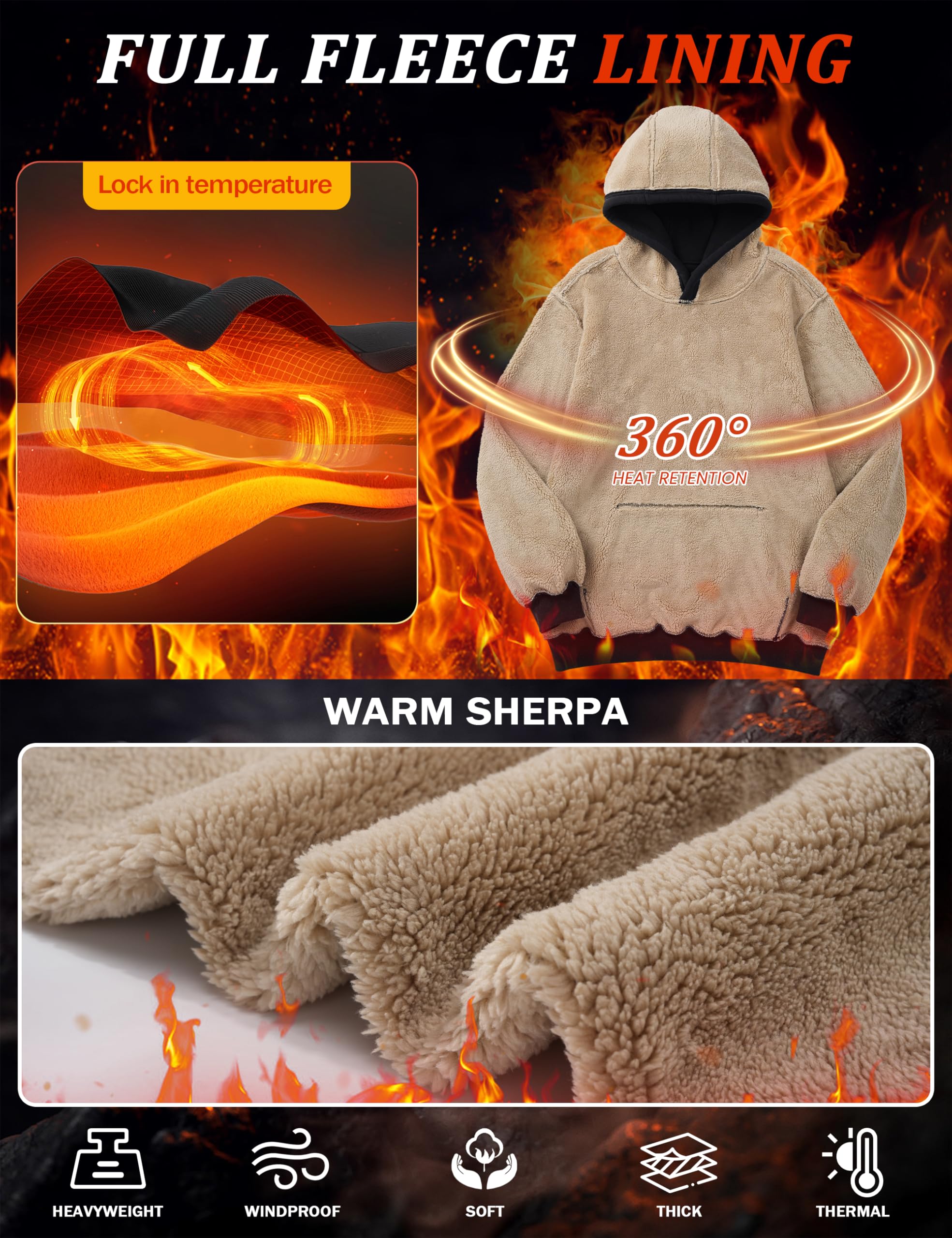 MAGCOMSEN Men's Heavy Hoodie Sherpa Fleece Lined Pullover Thick Winter Hooded Sweatshirt