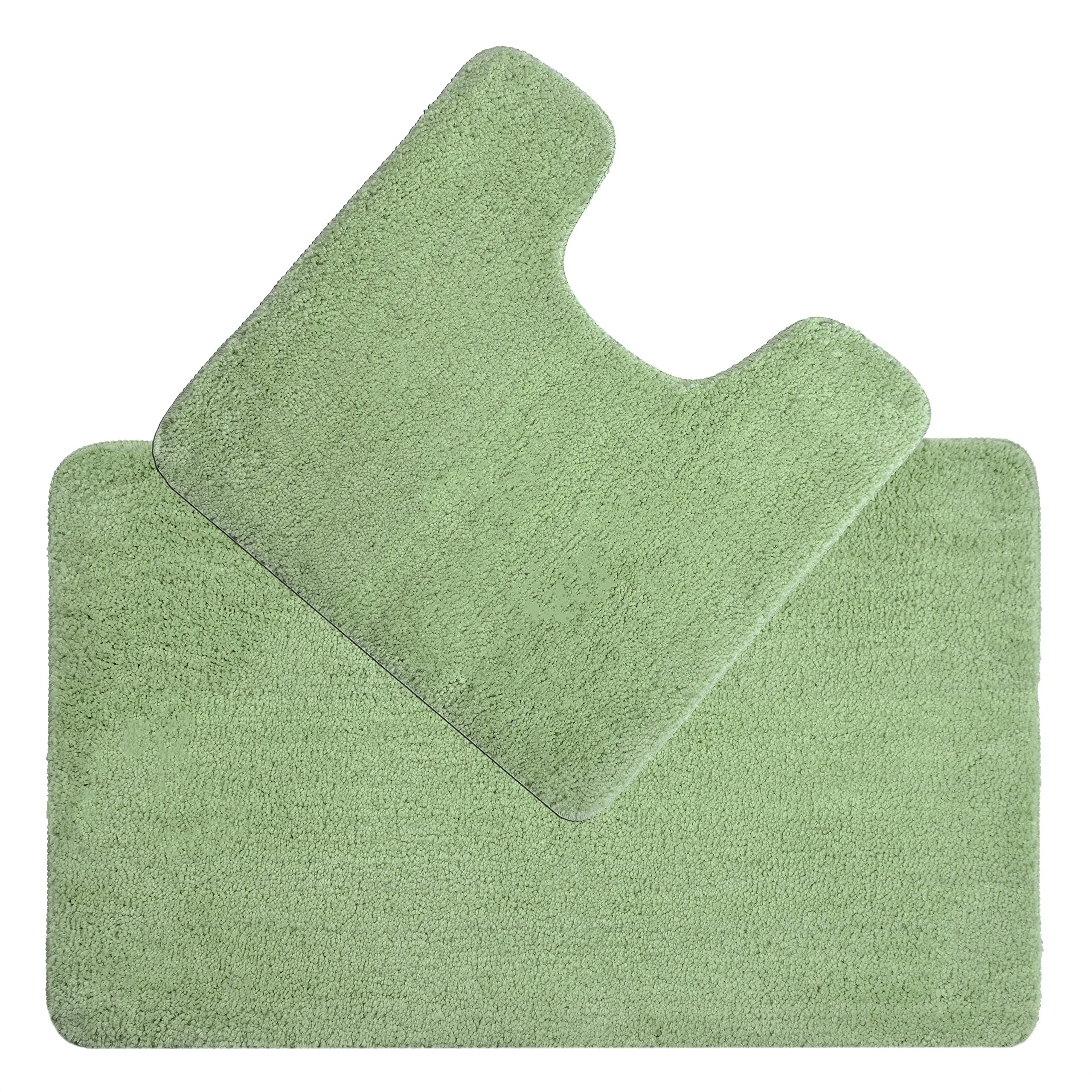 Allure Luxury Two Piece Bath & Toilet Mat Set, Non-Slip, Deep Pile Soft & Absorbent Microfibre, Quick Dry, Easy Care (Fern Green)