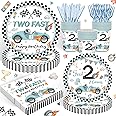 120PCS Two Fast Birthday Party Supplies for Kids Boys 2nd Birthday Party Decorations Two Fast Two Curious Racing Car Bday Tableware Set Includes Plates Napkin Cups Forks Knives Serves 20 Guests