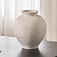 LB2 White Ceramic Large Vase, 11.8" Tall Zen Style, Terra Cotta Pitcher Vase, Distressed Farmhouse Decor, Pottery Decorative Flower Vase for Home Decor