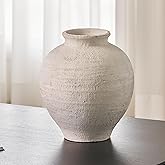 LB2 White Ceramic Large Vase, 11" Tall Zen Style vase, Terra Cotta Pitcher Vase, Distressed Farmhouse Decor, Pottery Decorative Flower for Home Decor (C - White 11.8")