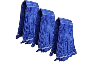 KLEEN HANDLER Blended Loop End Heavy Duty Mop Head Replacement, Wet Mop Refills for Industrial and Commercial Use, Dark Blue, 32 Oz (3-Pack)