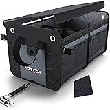 Fortem Car Trunk Organizer, Foldable Cover, Non-Slip Waterproof Bottom, Straps, Cargo Storage (2 Compartments, Grey)
