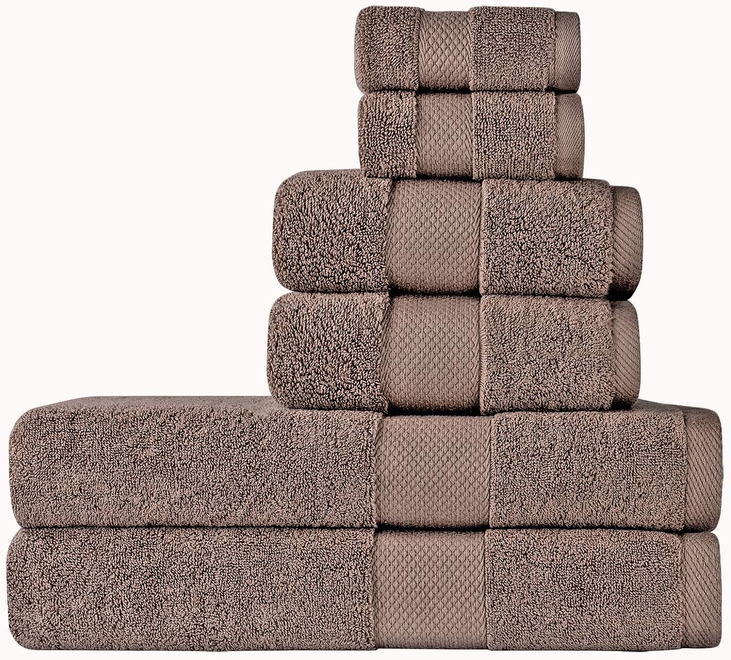 COGNATIO 6 Piece Towel Set, 2 Bath Towels, 2 Hand Towels, and 2 Washcloths, 100% Cotton Highly Absorbent Towels for Bathroom, Hotel, Spa - Coffee: Kitchen & Dining