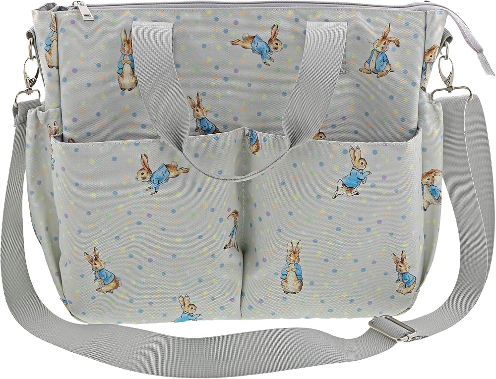 Beatrix Potter Peter Rabbit Changing Bag Wipeable PU Pastel Grey 31x35cm