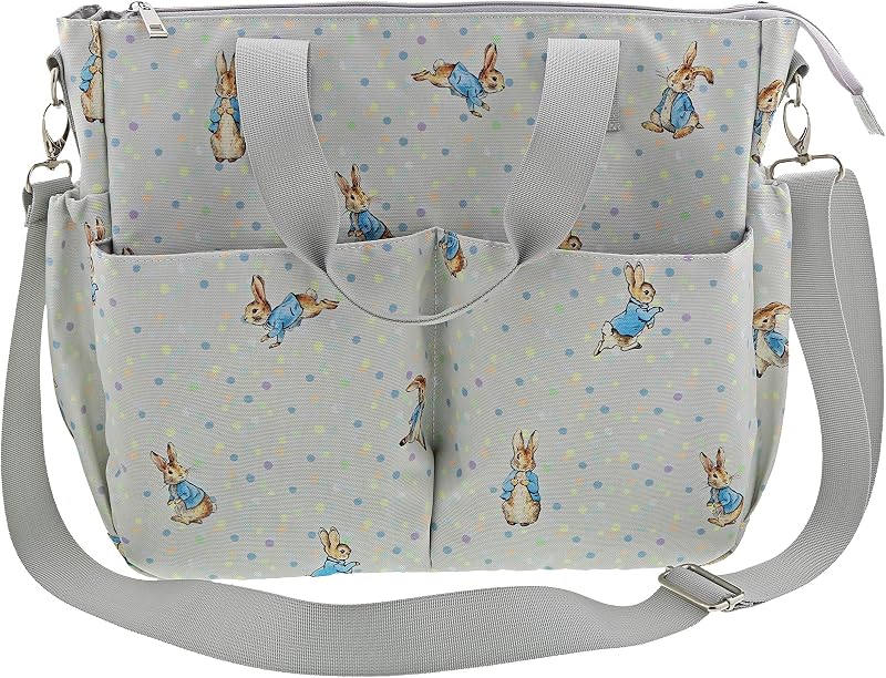 Beatrix Potter Peter Rabbit Changing Bag Wipeable PU Pastel Grey 31x35cm