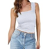 MISSACTIVER Women Square Neck Wide Straps Crop Tank Tops Casual Floral Sleeveless Lettuce Trim Slim Fit Crop Cami Vest Tops
