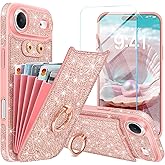 Casewind for iPhone Air Case Wallet with Screen Protector [5 Card Holder],Glitter PU Leather RFID Blocking Case with 360° Ring Stand Women Girls Shockproof Phone Cover for iPhone 17 Air,Rose Gold