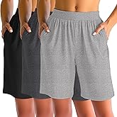 Huukeay 3 Pack Women's 8" Bermuda Shorts, High Waist Stretch Casual Knee Length Bottoms Summer Athletic Gym Short with Pocket