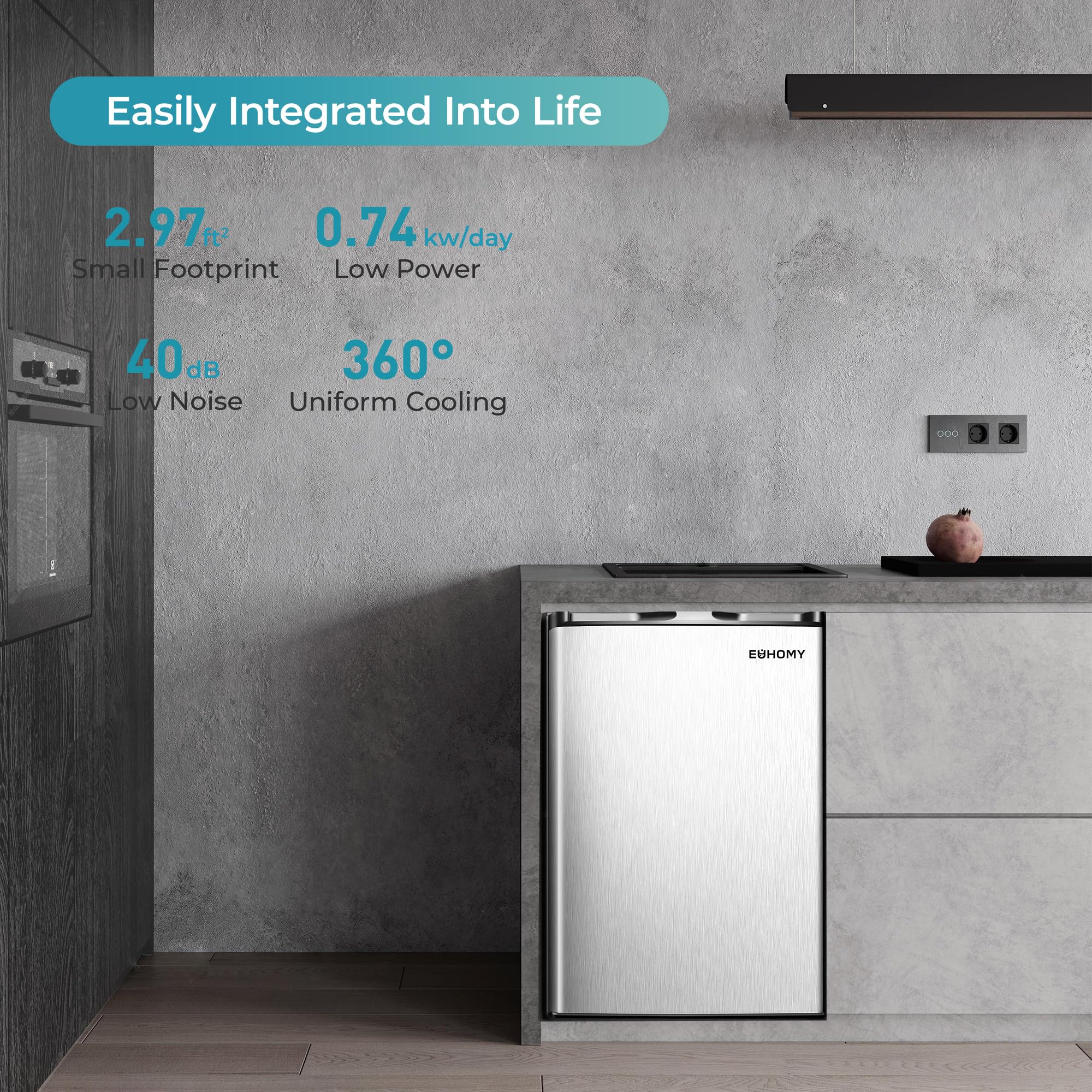 EUHOMY Upright freezer, 3.0 Cubic Feet, Single Door Compact Mini Freezer with Reversible Stainless Steel Door, Small freezer for Home/Dorms/Apartment/Office, Silver