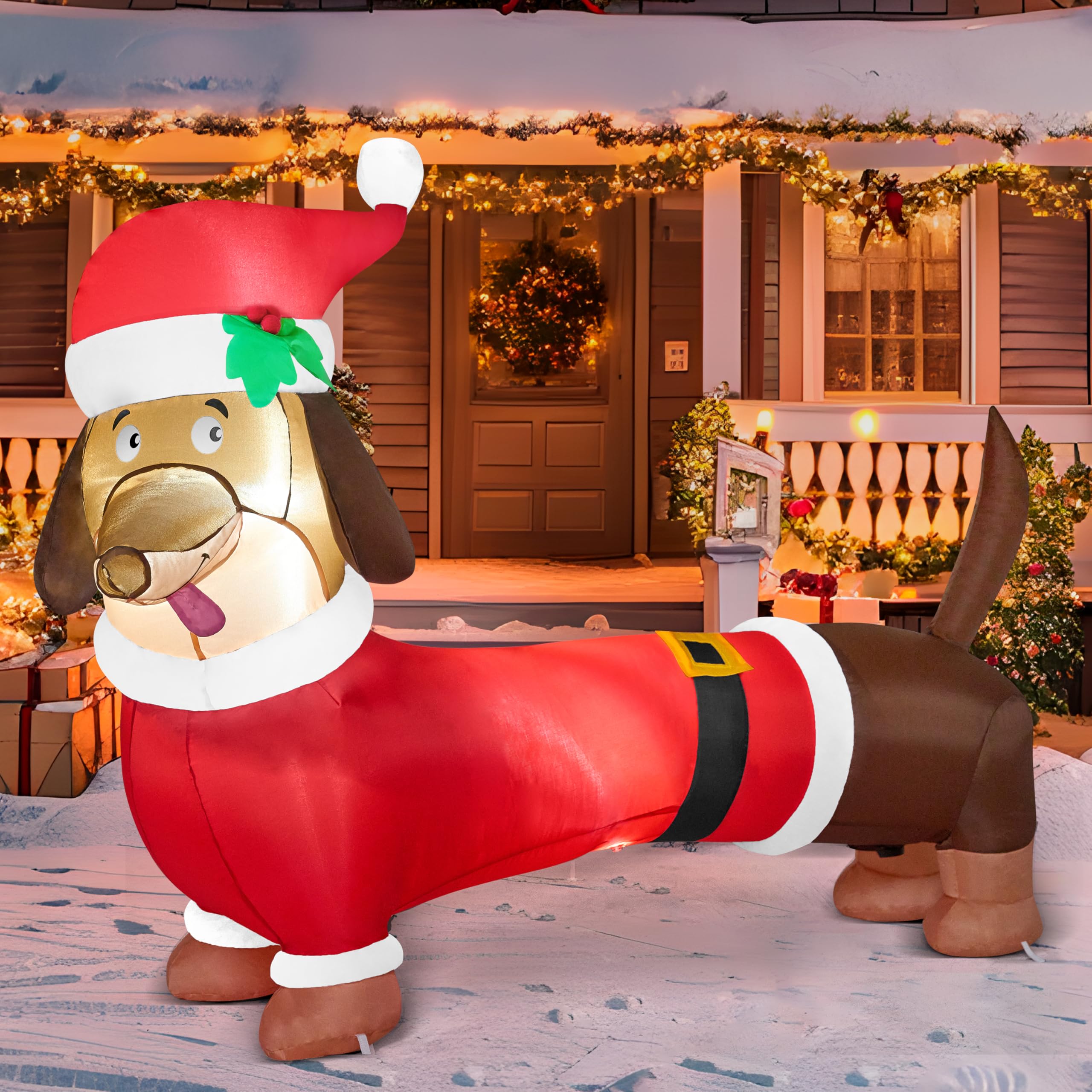 Photo 1 of Joiedomi 5 FT Christmas Puppy Inflatable Decoration with Build-in LED, Christmas Dachshund Inflatable, Blow Up Wiener Dog Yard Decoration for Xmas Indoor Outdoor Yard Garden Décor