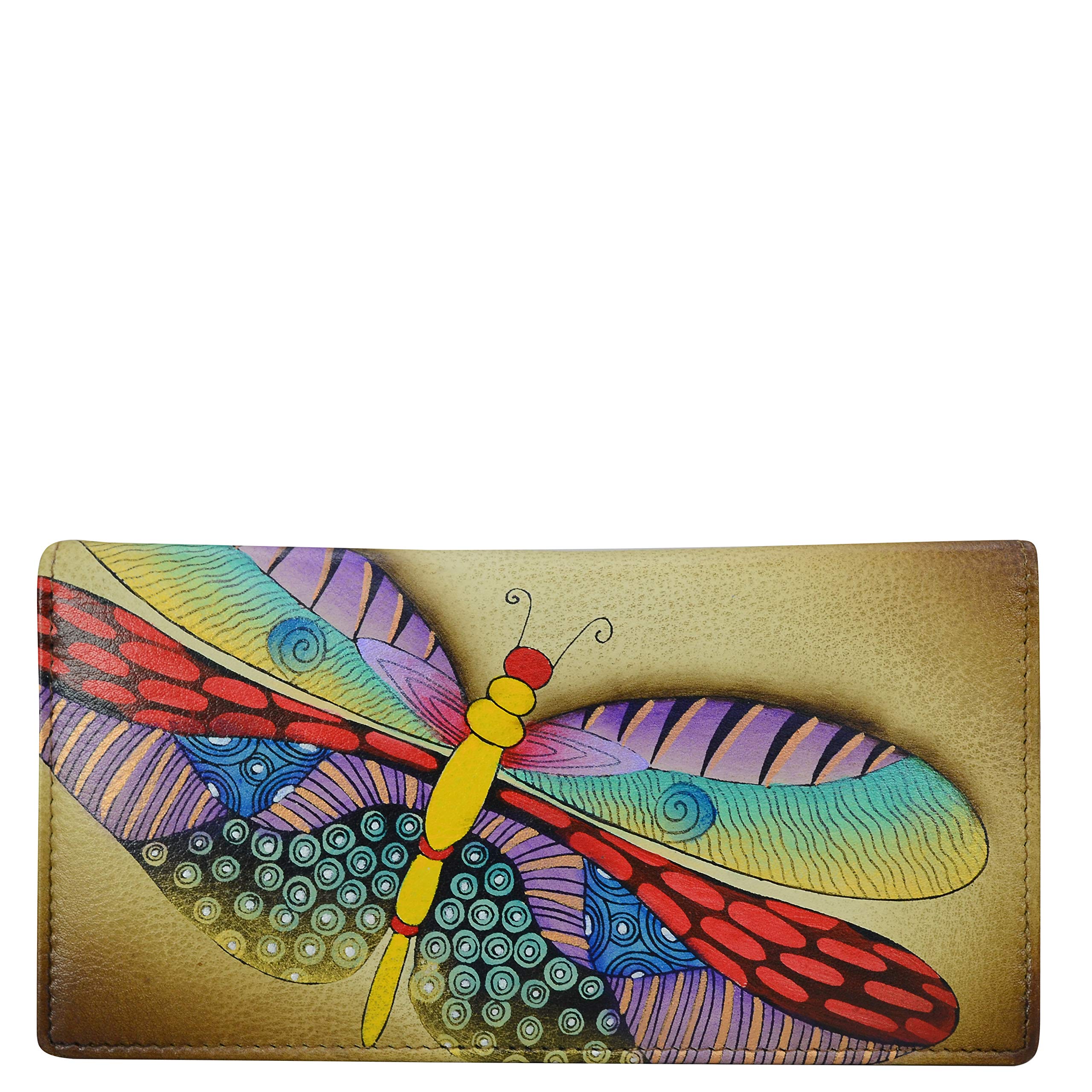Anna by Anuschka Women's Leather Hand Painted Clutch Wallet-Dancing Dragonflies Bag, M