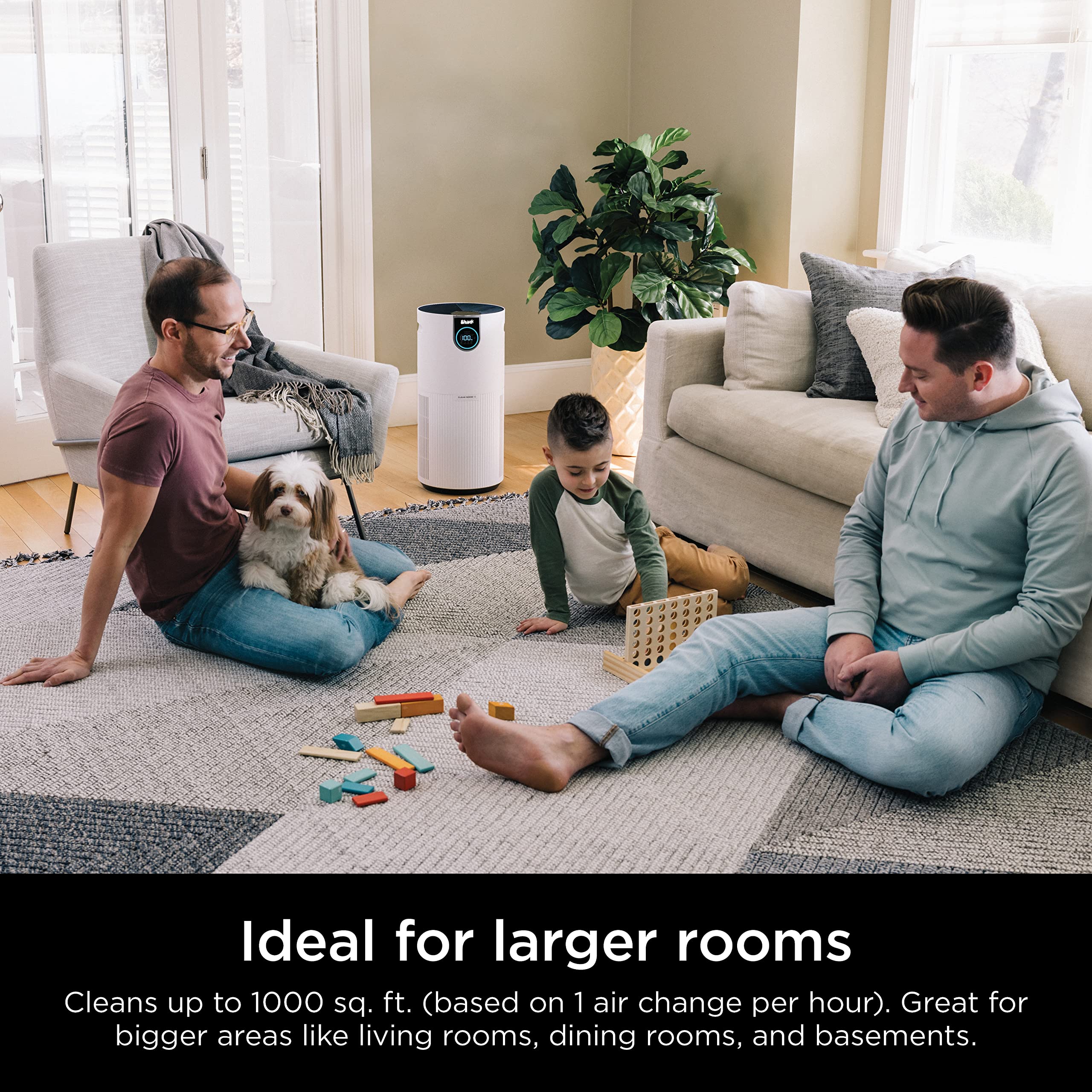 Shark Air Purifier for Home Large Room, Clean Sense Technology, HEPA Air Filter, 1000 Sq Ft, Kitchen, Filters Smoke, Captures 99.98% of Particles, Pet Dander, Pollutants, Dust, Allergens, HP201