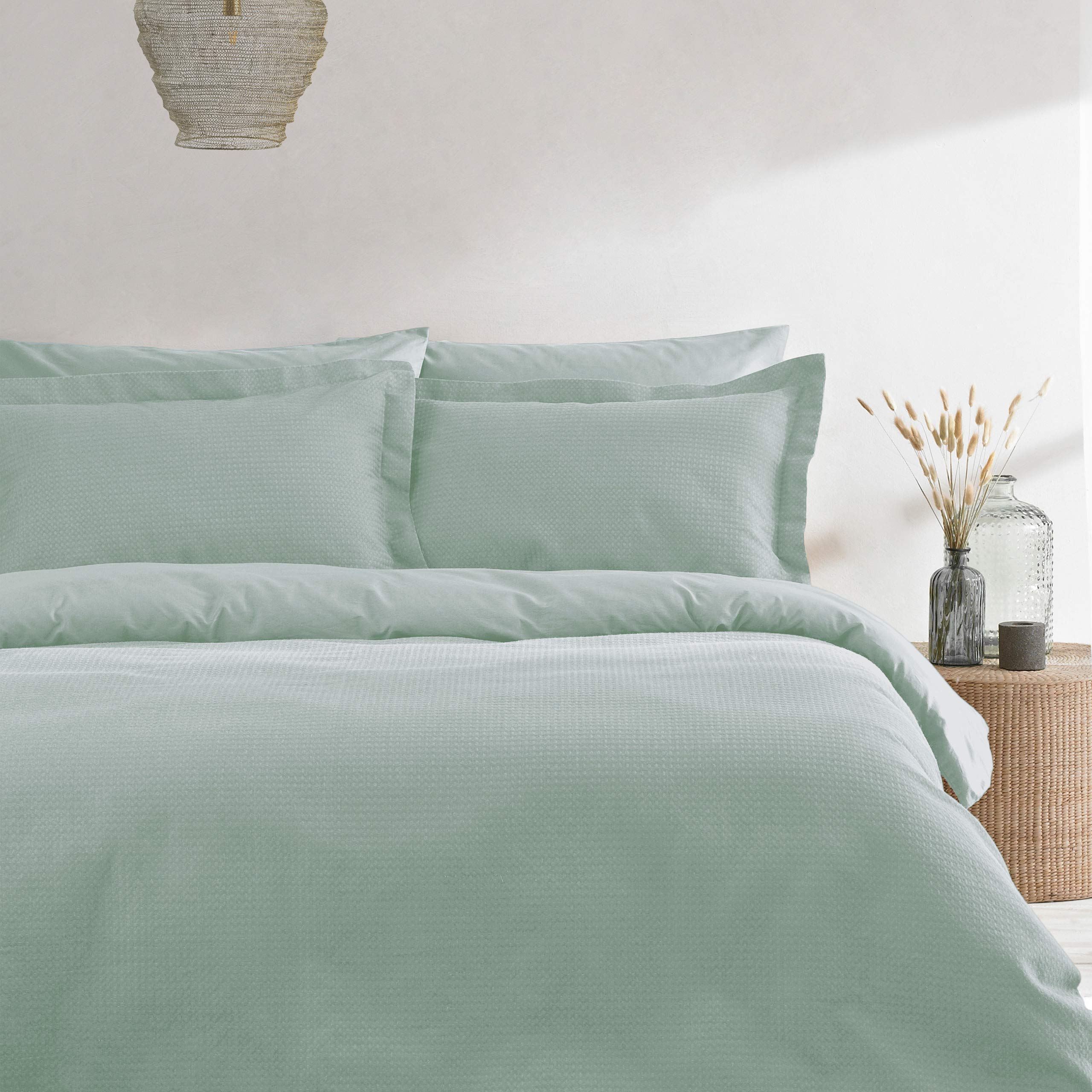The Linen Yard Waffle Duvet Cover Set, Seafoam, Single