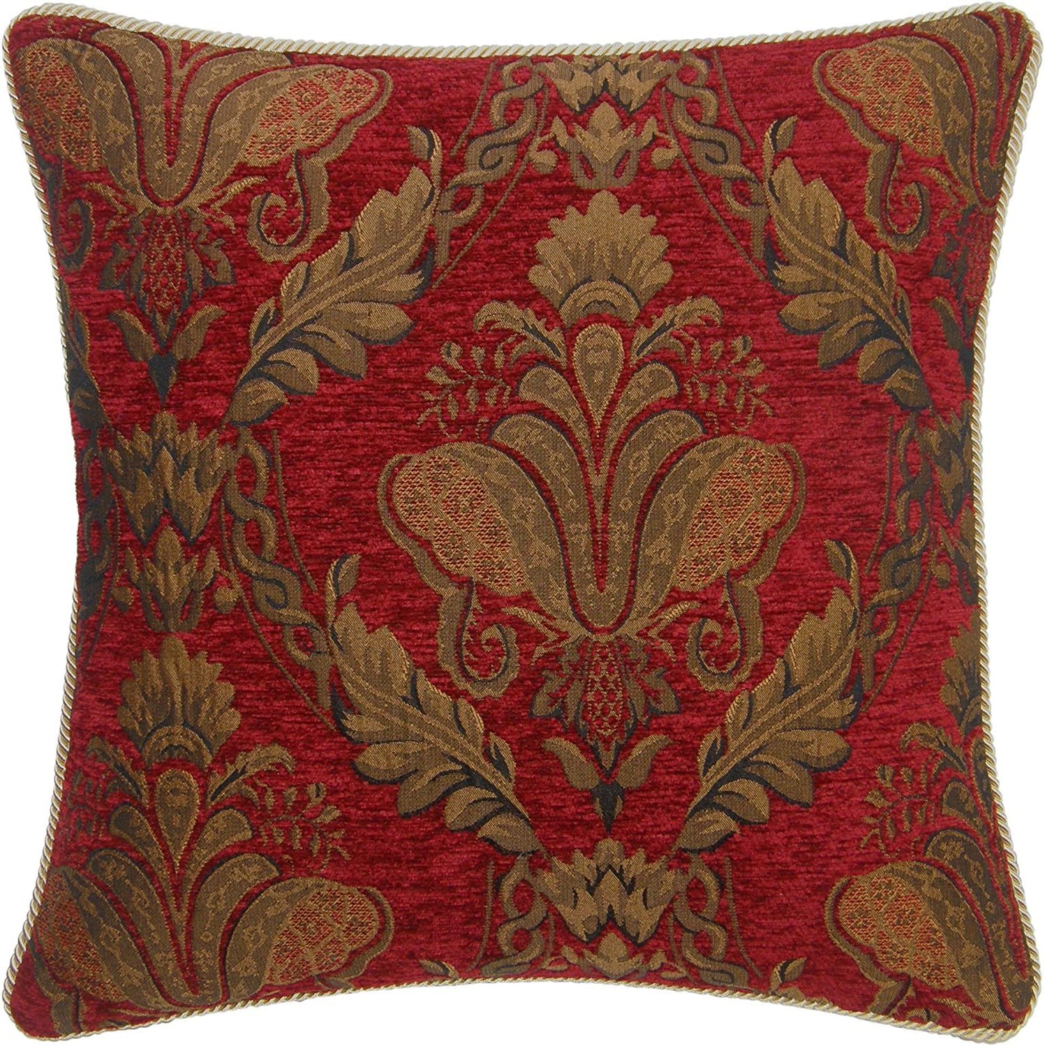 RED GOLD FLORAL CHENILLE TAPESTRY 45CM X 45CM THICK CUSHION COVER PILLOW SHAM #ZARIHSRIV