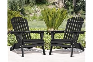BIQWBIC Folding Adirondack Chair Set of 2, Weather Resistant Adirondack Chairs Lawn Chair Outdoor Modern Adirondack Chairs Fire Pit Chairs Outdoor Chairs for Patio Lawn Garden Backyard Pool Deck, Black