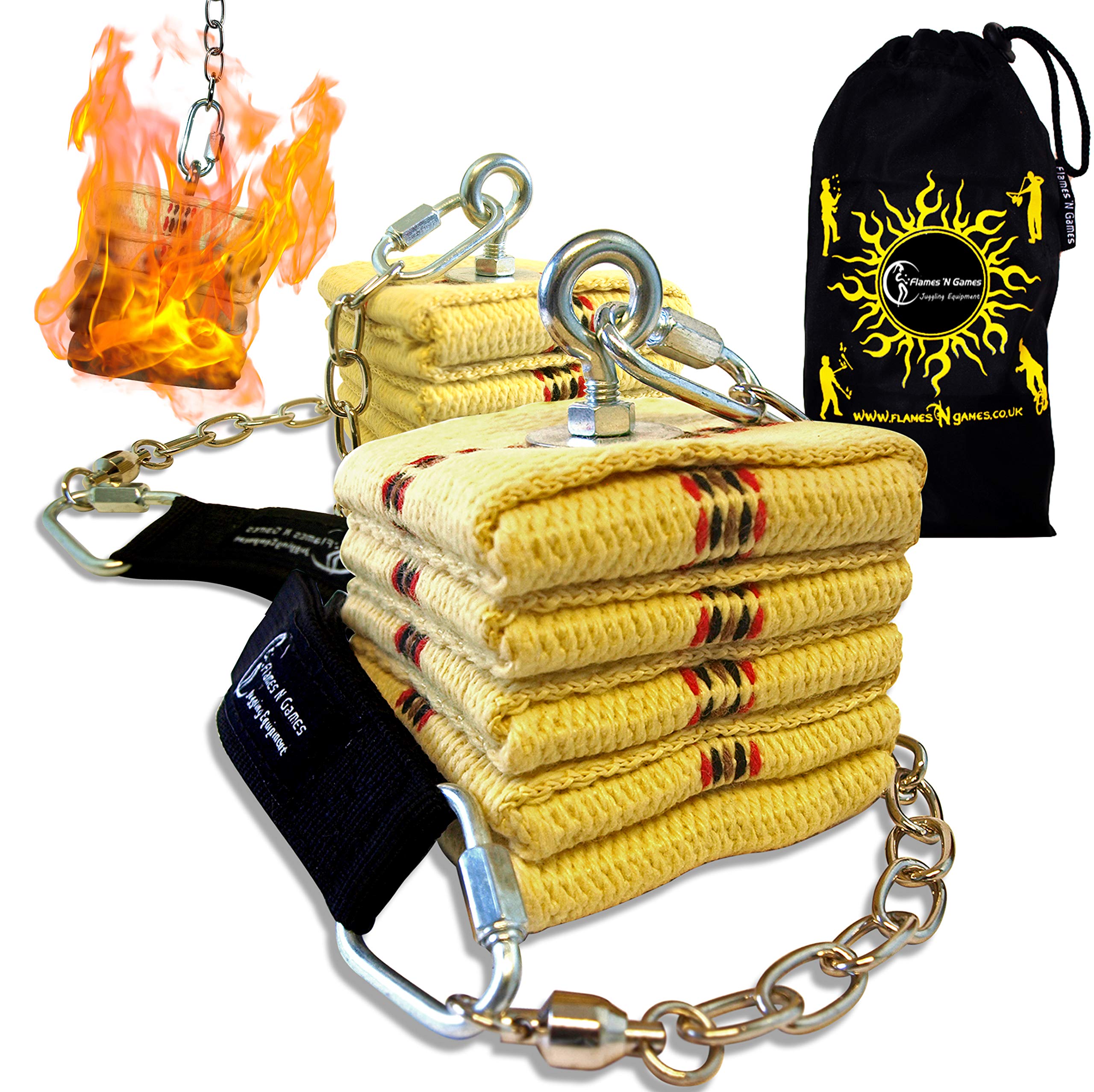 Flames 'N Games Pro CATHEDRAL XL kevlar Fire Poi Set + Travel Bag (Cathedral XL)