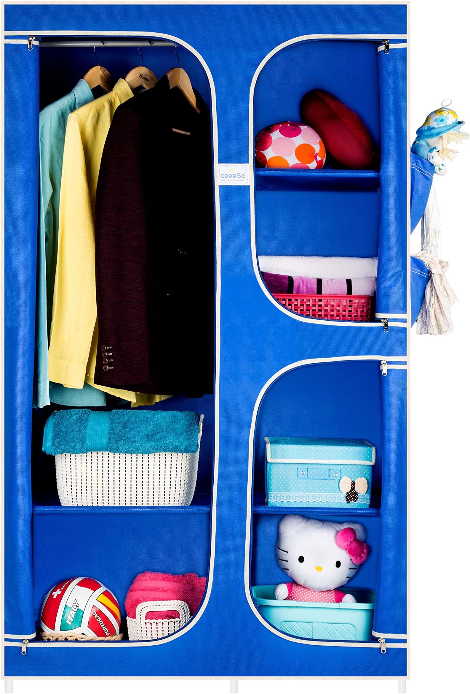 Cbeeso Portable Wardrobe 3 Door / 6 Shelves / 1 Hanger - Royal Blue