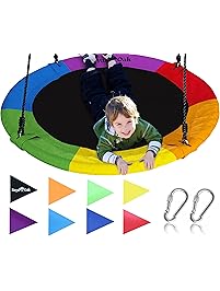 Giant 40" Saucer Tree Swing in Elite Rainbow - 400 lb Weight Capacity - Durable Steel Frame, Waterproof - Adjustable Ropes - Easy to Install - Bonus Flag Set and 2 Carabiners - Non-Stop Fun for Kids!
