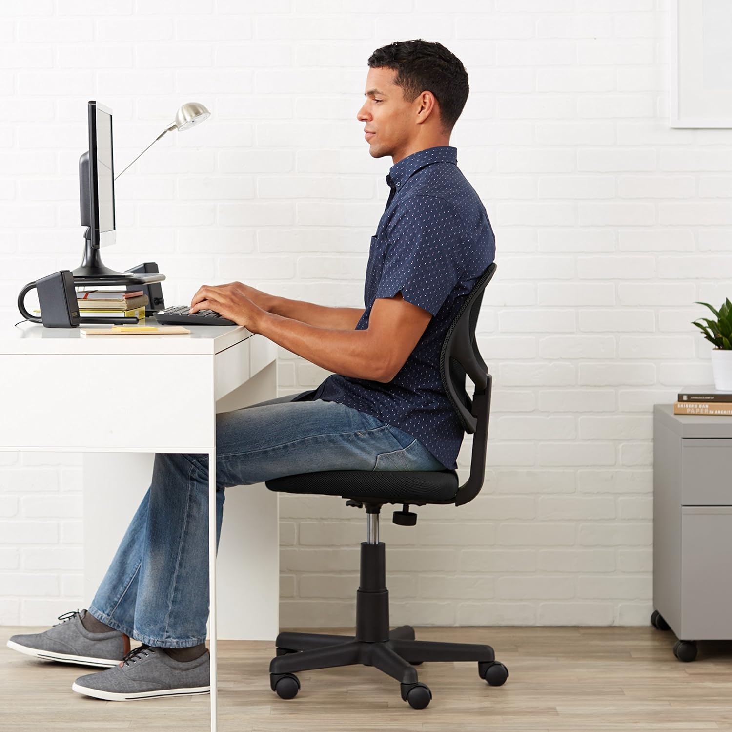 Basics Low-Back, Upholstered Mesh, Adjustable, Swivel Computer Office Desk Chair, Black: Furniture & Decor