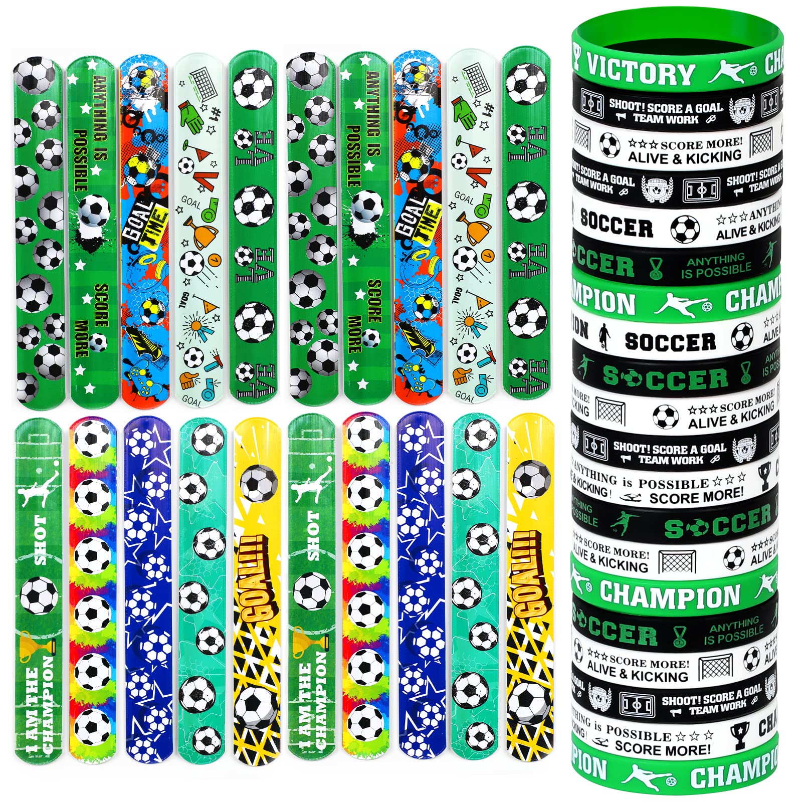 40Pcs Football Slap Bracelets + Silicone Wristbands for Kids,Football Slap Bands Snap Bracelets Bands Wristbands, Football Party Bag Fillers for Boys Girls Birthday Gifts Football Party Supplies