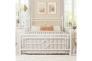 Allewie Full Size Metal Platform Bed Frame with Victorian Vintage Headboard and Footboard/Mattress Foundation/Under Bed Storage/No Box Spring Needed/Noise-Free/Easy Assembly, White